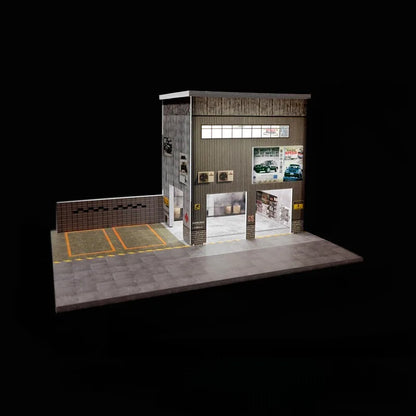 Diorama 1/64 Die-Cast Garage Model LED Lighting Street Parking Lot Scene Model Display City Factory Buildings Model Toy AU