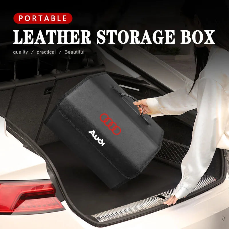 Car Trunk Collapsible Leather Tidying Stowing Box Accessories For Audi Sline A1 A3 A4 A5 A6 A7 A8 B8 B9 B6 C6 Q2 Q3 Q5 Q7 Q8 TT