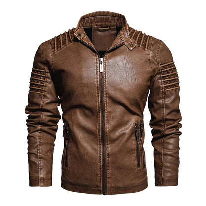 Men's Thickened PU Leather Motorcycle Jacket Casual Fashion Outerwear for Youth