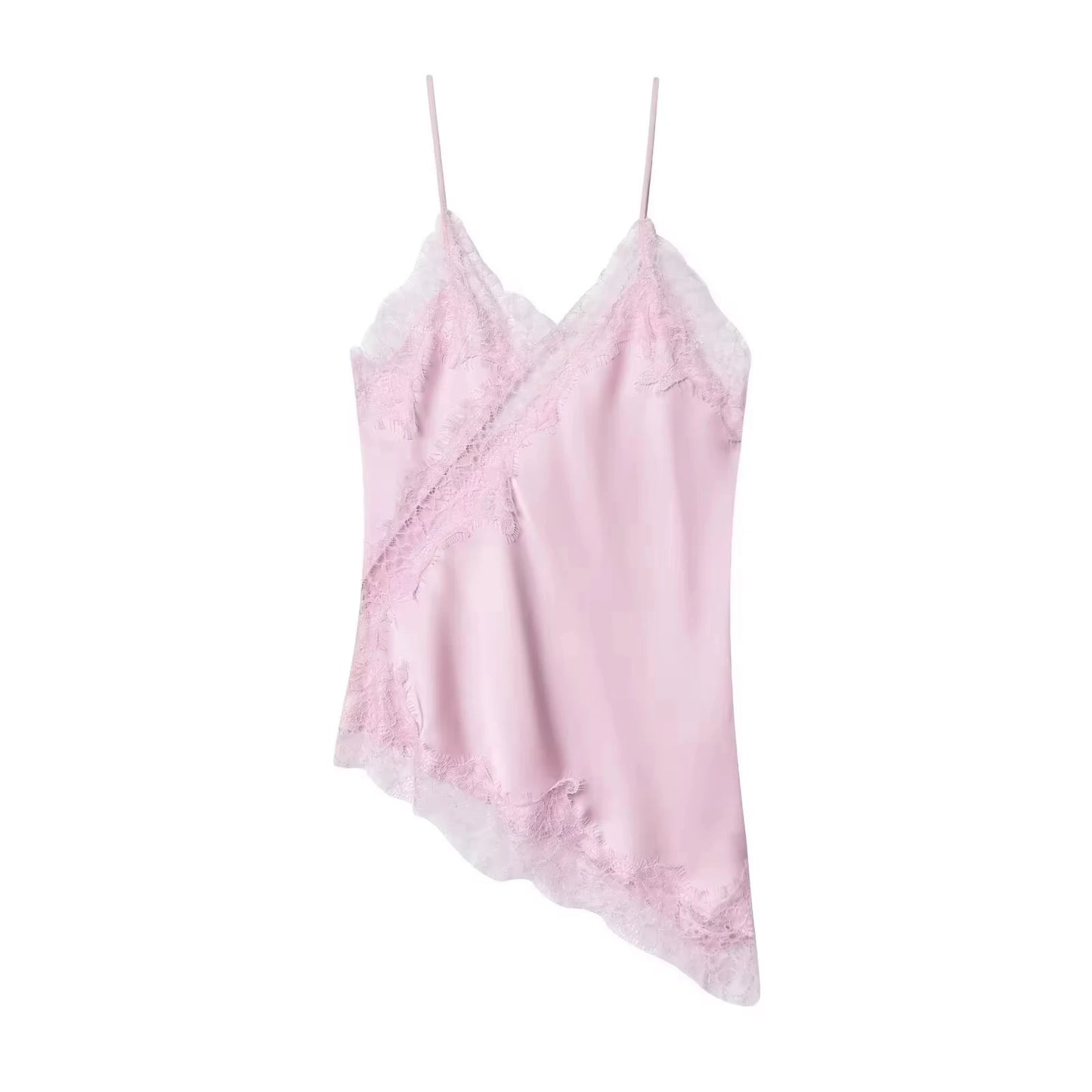 HH Women Elegant Polka Dot Lace Slip Tops Asymmetrical Hem Tanks Camis Summer Lady Sexy Lace Splicing Club Party Tops Camisole