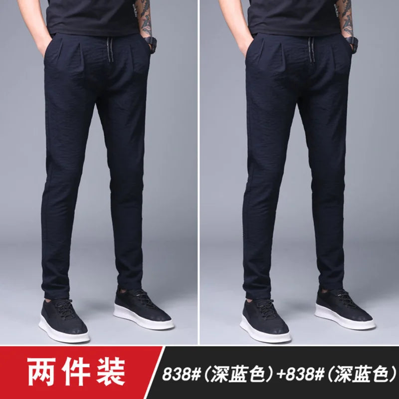 Ice Silk Ultra-Thin Straight Leg Long Pants for Men Summer Workwear Resistant to Wear And Dirt Low Waist Loose Fit Black