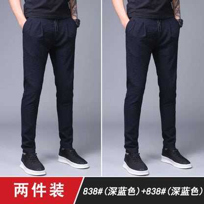 Ice Silk Ultra-Thin Straight Leg Long Pants for Men Summer Workwear Resistant to Wear And Dirt Low Waist Loose Fit Black