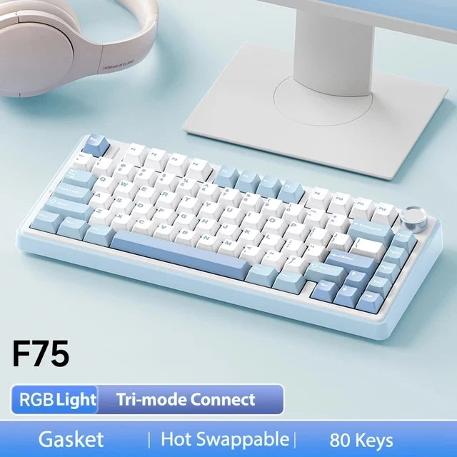 AULA Mechanical Keyboard F75 Three Modes Gaming Mechanical Keyboard Multi-function Knob Can Switch Between Game/Office Modes