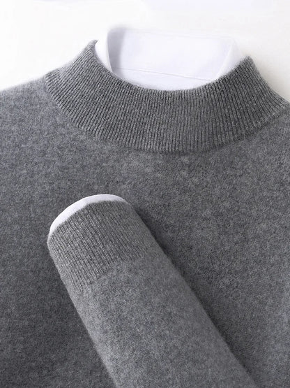 100% Pure Cashmere Men's Sweater Half High Neck Pullover Youth Business Casual Long Sleeve Jumper Spring/Autumn High-End Jacket