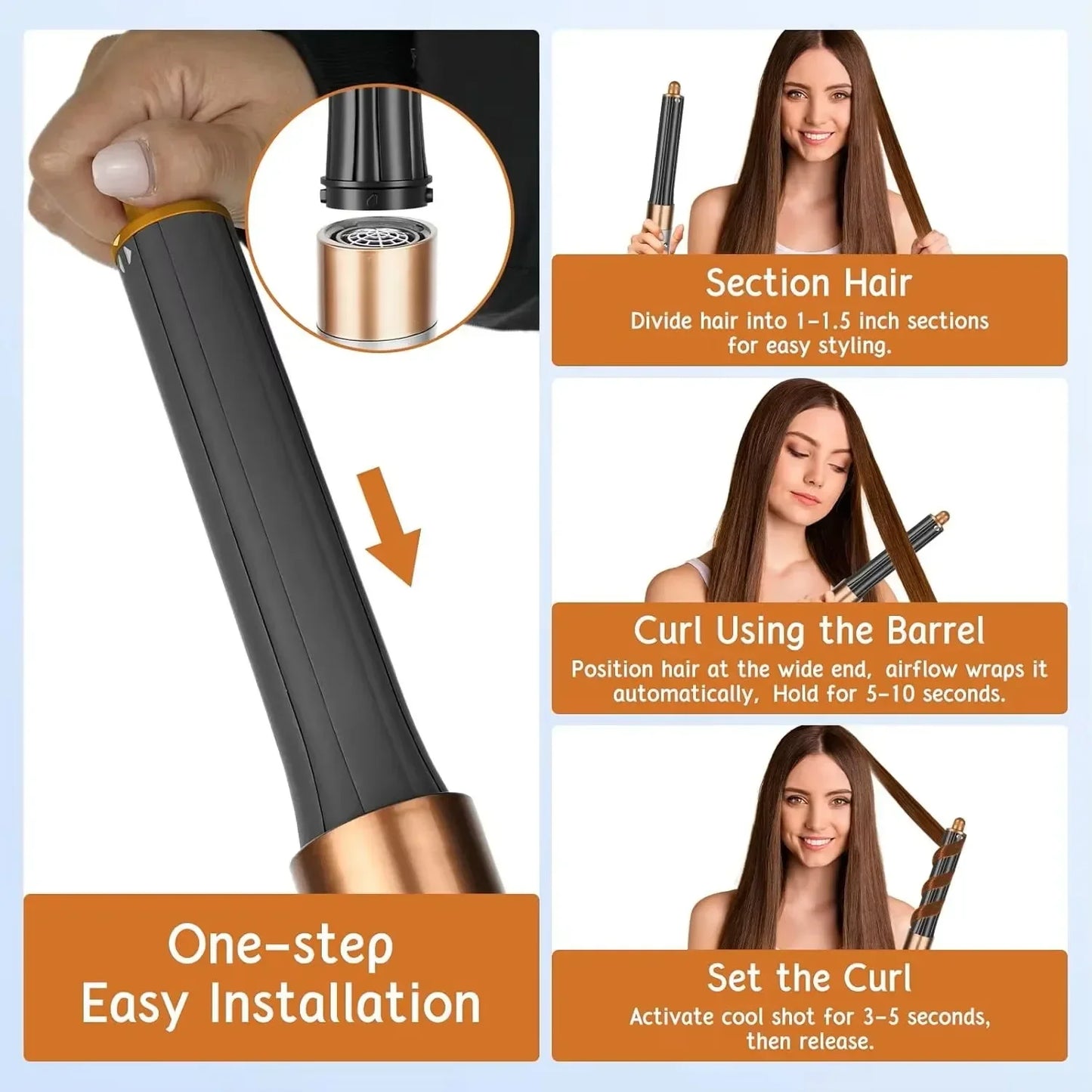 SenCiciMen New 6-in-1 Hair Styler Hot Air Brush, Multi-Functional Dry Straighten Curl, Salon & Home Use Hair Styling Tool