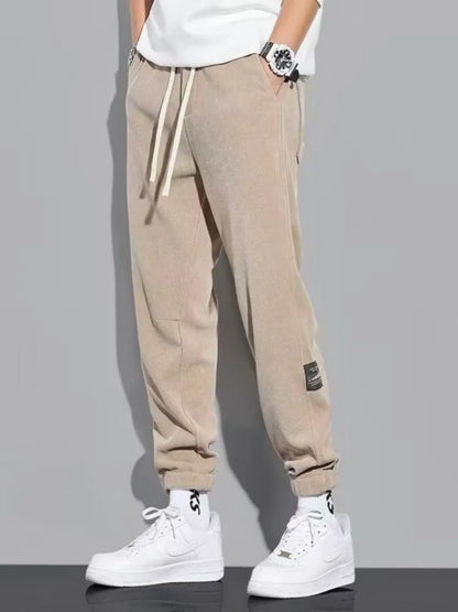 Trendy Retro Corduroy Joggers Men's Autumn Winter 2025 New Fleece Lined Loose Sports Casual Pants Comfortable Long Trousers