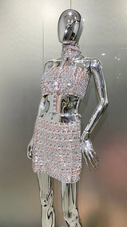 High Quality Stylish Item Super Shining Diamonds Fashionable Neck Chain Short Strapless Top Hot Sexy Woman Fashion Party Outfit