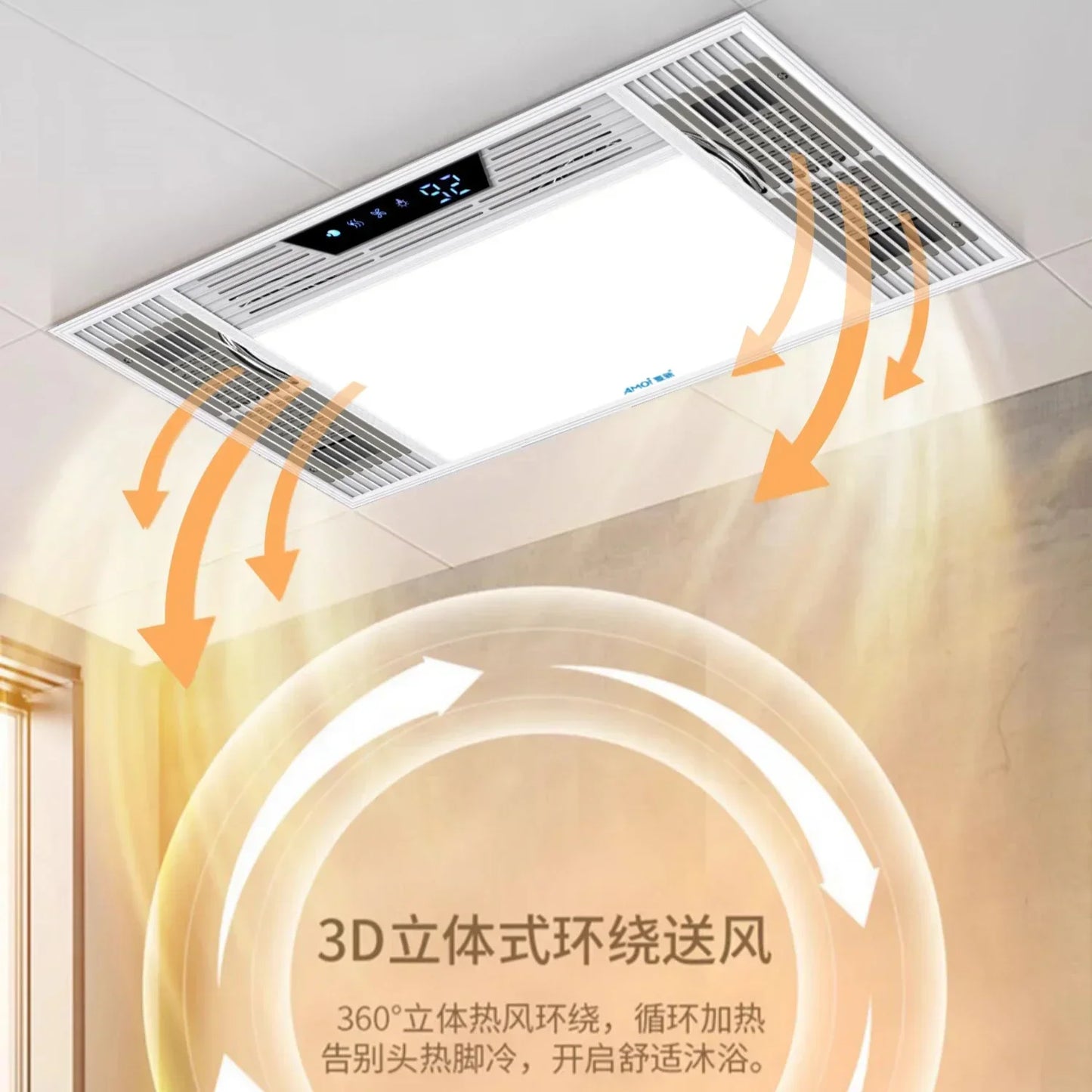 Bathroommaster Integrated Ceiling Heater with Light and Exhaust Fan Air Heated Bathroom Heater