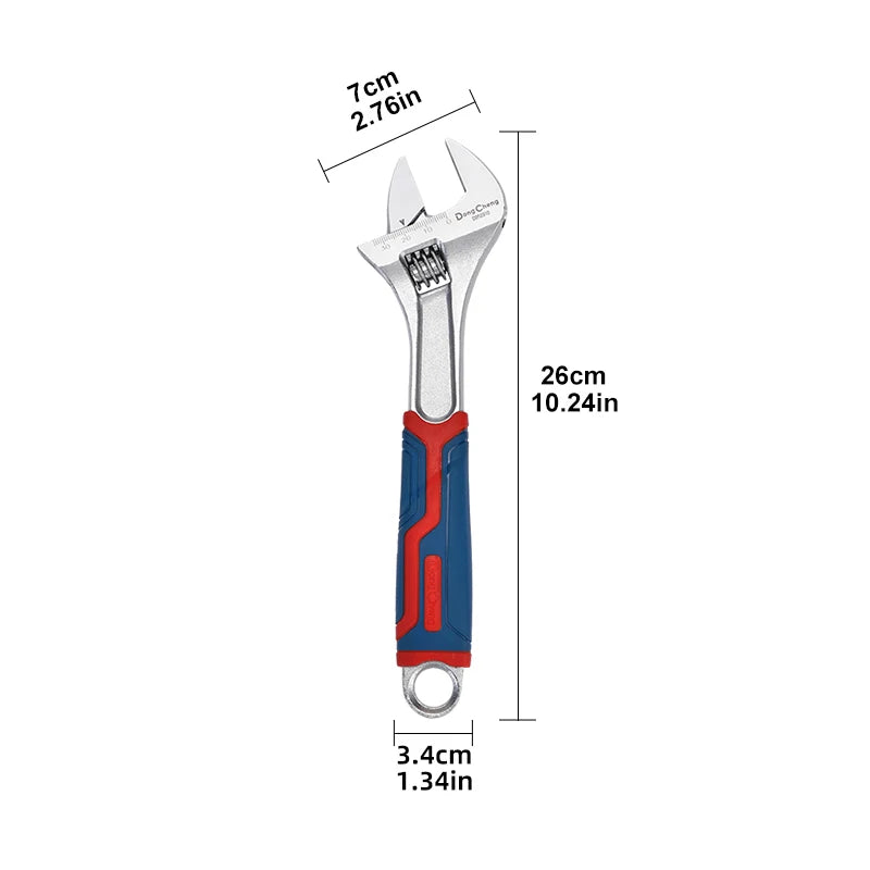 Professional Adjustable Wrench with Laser Scale - Forged Steel, Chrome Plated, Large Jaw & Soft-Grip Handle (6/8/10/12 Inch)