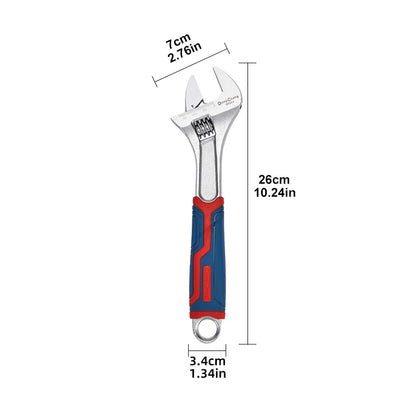 Professional Adjustable Wrench with Laser Scale - Forged Steel, Chrome Plated, Large Jaw & Soft-Grip Handle (6/8/10/12 Inch)
