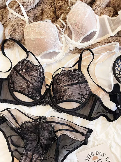 YUQI French Lace Strapless Bra Set Push Up Padded Underwired Anti-Sagging T-Shirt Bralette Lingerie Set Women's Sexy Cleavage