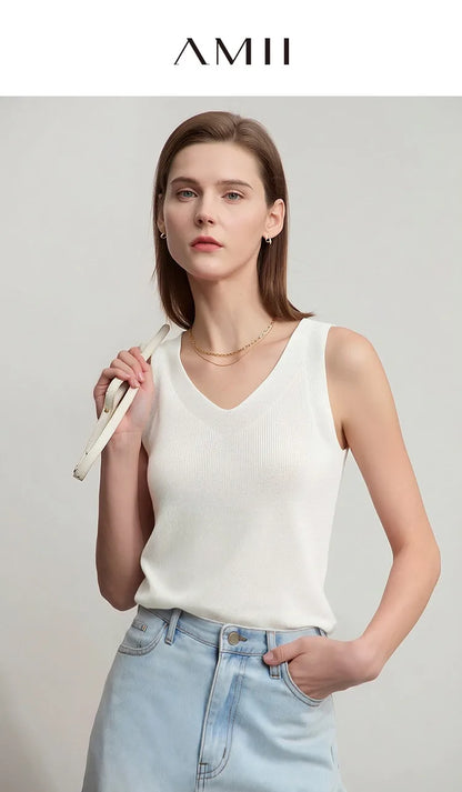 Amii Women's Tank Top 2026 Summer New Solid Color Slim Fit Sleeveless Vest Casual Layering V-Neck Camisole For Women 12642062