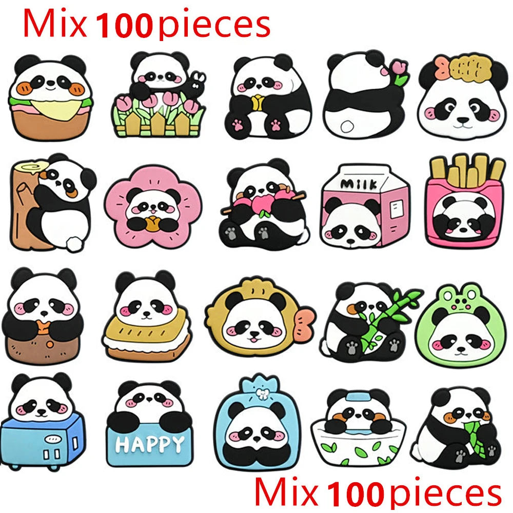 1/20/50/100Pcs Panda Series Shoe Charms Cute animal Shoes Accessories Decoration Clog Sandal Buckle Bithday Holiday Party Gifts