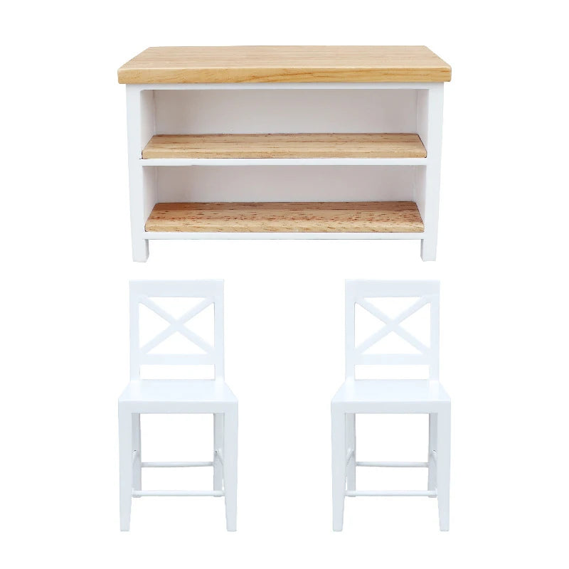 1Set 1:12 Dollhouse Miniature Dining Table Chair Bar Counter Model Furniture Decor Toy For Doll House Restaurant Accessories