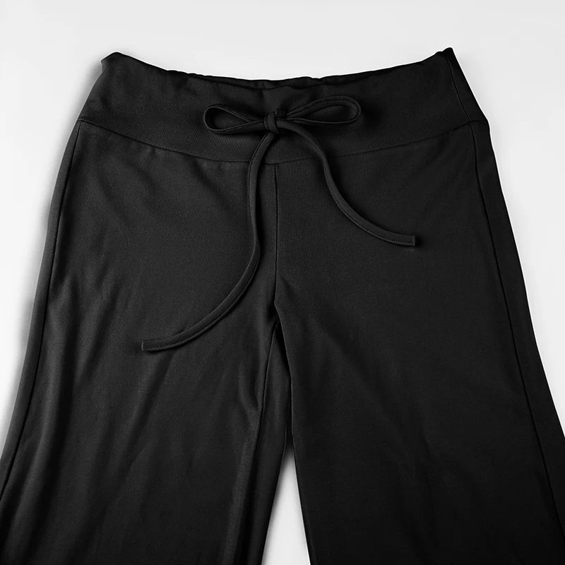 Rockmore Spicy Girl Low Waist Straight Leg Pants Pure Color Flip Waist Versatile Long Trousers Street Style Casual Pants