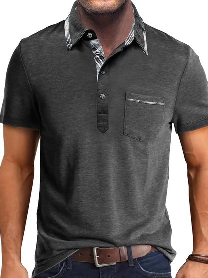 1XL-6XL Summer Plus Size Men's Short-Sleeve Polo Shirt Casual Solid Color Collared Pullover Henley Shirt with Pockets