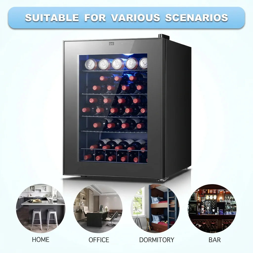 20 Bottles Single Zone Wine Cooler Direct Cooling Under Counter Built-in Wine Fridge 3-18℃ Electronic Touch Control ℃/℉ Convertible Blue LED Light Wine Refrigerator Cabinet for Home Kitchen Bar