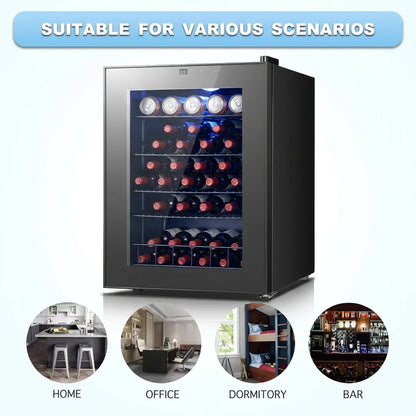 20 Bottles Single Zone Wine Cooler Direct Cooling Under Counter Built-in Wine Fridge 3-18℃ Electronic Touch Control ℃/℉ Convertible Blue LED Light Wine Refrigerator Cabinet for Home Kitchen Bar