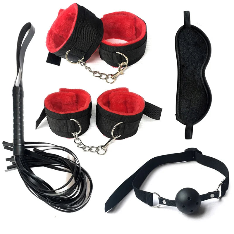 Sex Bondage Set Plush Sex Toy BDSM Kits for Women Couples Adult Games Adjustable Handcuffs Ankle Whip Gag Nipple Clamps Toys