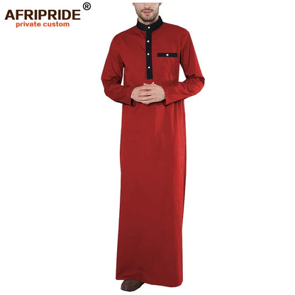 2026 Spring New Men's Jubba Thobe AFRIPRIDE Tailor Made Full Sleeves Single Breasted 100% Cotton Jubba Thobe for Men A1914001