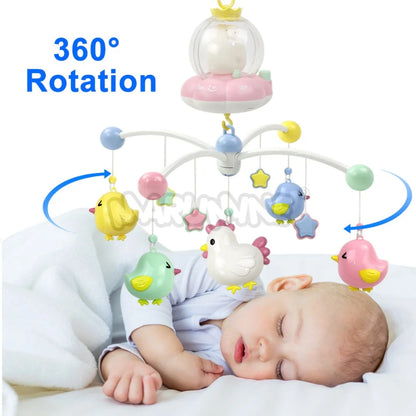 Baby Musical Crib Mobile with Star Projection Night Light White Noise Timing Rotating Bed Rattle Sleep Soother Toys for Newborn