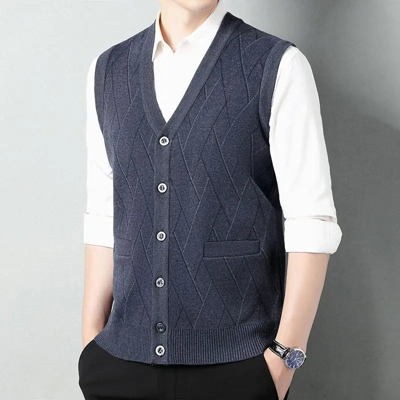 2025 Autumn Winter Men's Knitted Cardigan Vest Thickened Shawl Collar Button Casual Knitwear Stylish Korean Outdoor
