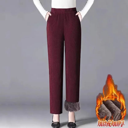 Women's High Waist Straight Leg Corduroy Harlan Pants Thickened Fleece Autumn Winter Loose Casual Trousers plus Size