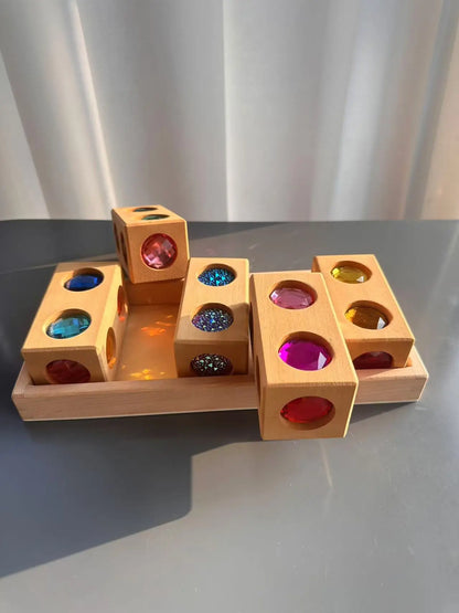 New Kids Acrylic Sparkling 6 sides 3D Gems Wooden Blocks Toy Rainbow Lucite Crystal Steps Building Play Birthday Gift