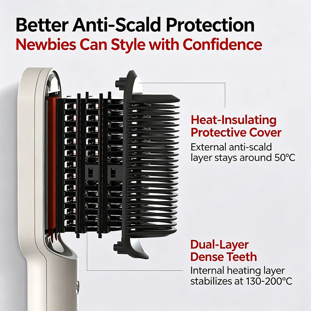 KSKIN 2 In 1 Hair Straightener Brush Multifunctional Professional Hair Straightening Comb Anti-Scald Quick Heating Hair Styling