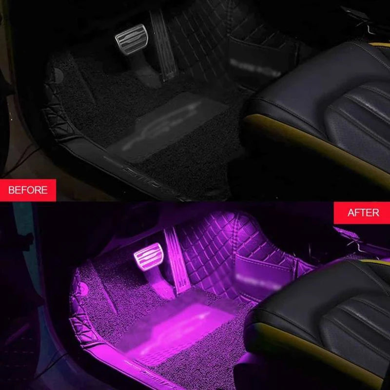 LED Car Interior Ambient Foot Light Kit With USB Cigarette Lighter Backlight Remote App Music Control Auto RGB Decorative Lamp