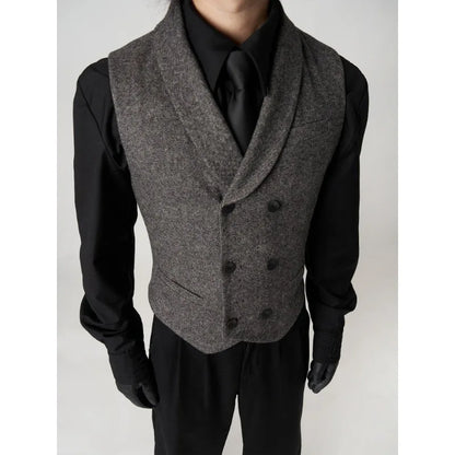 High Quality Men Stacked Wool Suit Vest Slim Retro Gentleman Dress