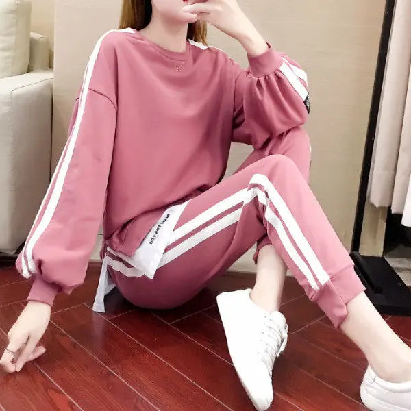 Spring Autumn New Casual Sportswear Set Women Loose Fashionable Large Size Stylish Sweatshirt Best Friend Outfit Long Pants