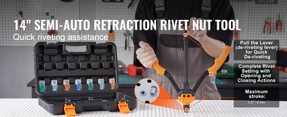 SucceBuy 14" 16" Rivet Nut Tool Rivnut Tool Kit with Metric and SAE Mandrels 70PCS/186PCS Rivet Nuts With Rugged Carrying Case