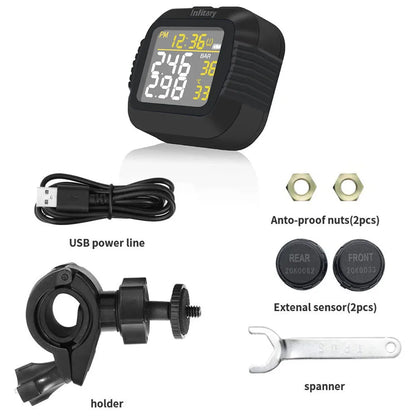 Infitary Motorcycle TPMS Tire Pressure Monitoring System Big Wireless LCD Colorful Display Shift For Status Precise Digital Moto