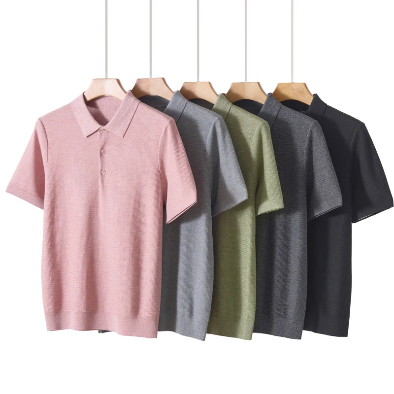 Summer new business casual short-sleeved men's POLO collar 100% Lyocell T-shirt knitted plus size youth sweater