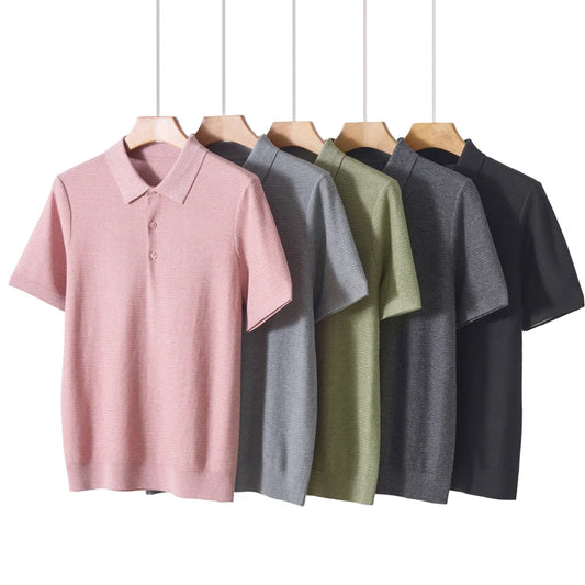 Summer new business casual short-sleeved men's POLO collar 100% Lyocell T-shirt knitted plus size youth sweater