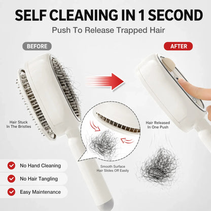 Self Cleaning Hair Brush with Mist Spray Scalp Massager Anti Frizz Detangling Comb Portable Rechargeable Hair Care Tool