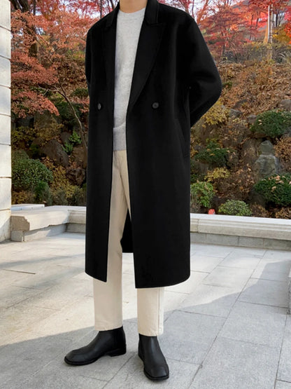 MRCYC Men's Woolen Coat Winter Thiened Korean Sle Loose Tweed Outerwear Mid-Length Double-Sided Tweed Windbreaker