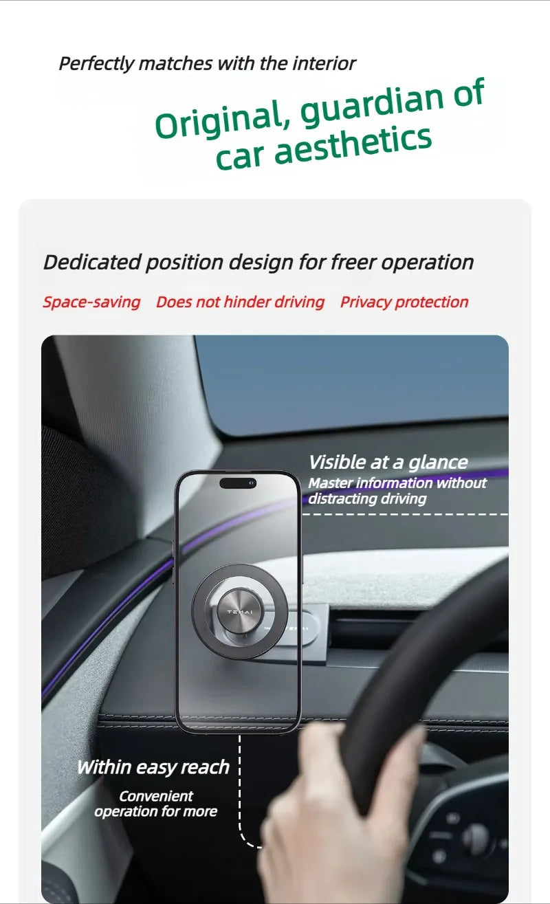 TEMAI A-Pillar Traceless Magnetic Floating Mount for Tesla Model 3 Highland Model Y/YL Juniper, Stylish Phone Mount