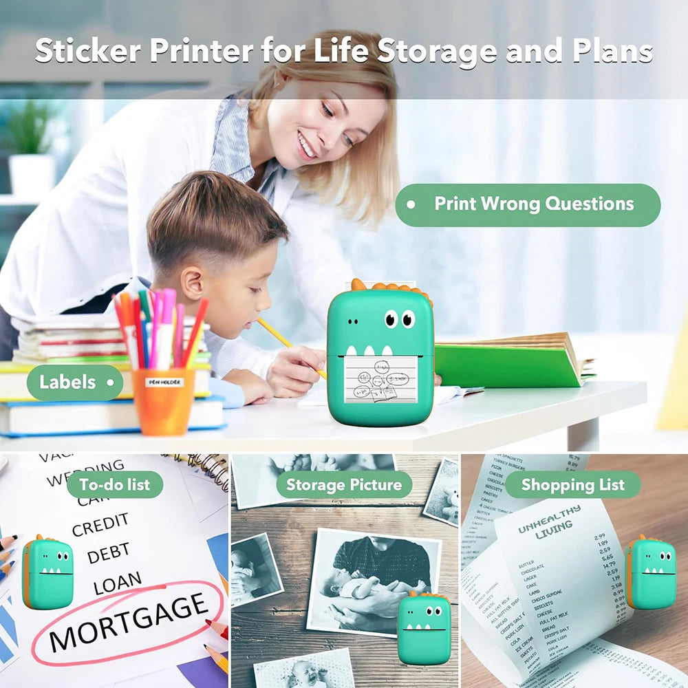 Portable Printer Mini Pocket Wireless Bluetooth Thermal Printers for Android iOS Smartphone  BT Inkless Printing Gift for Kids
