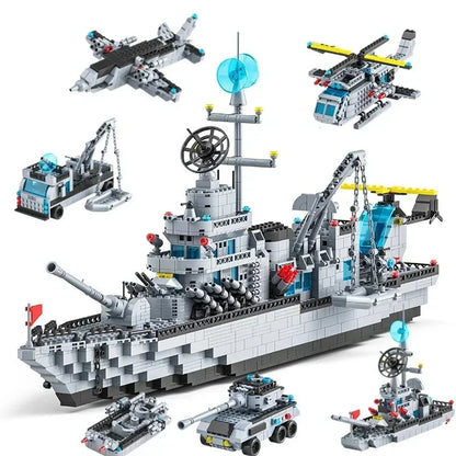 1560PCS military aircraft carrier building blocks, 6IN1 high-difficulty destroyer ship assembly model decoration gift