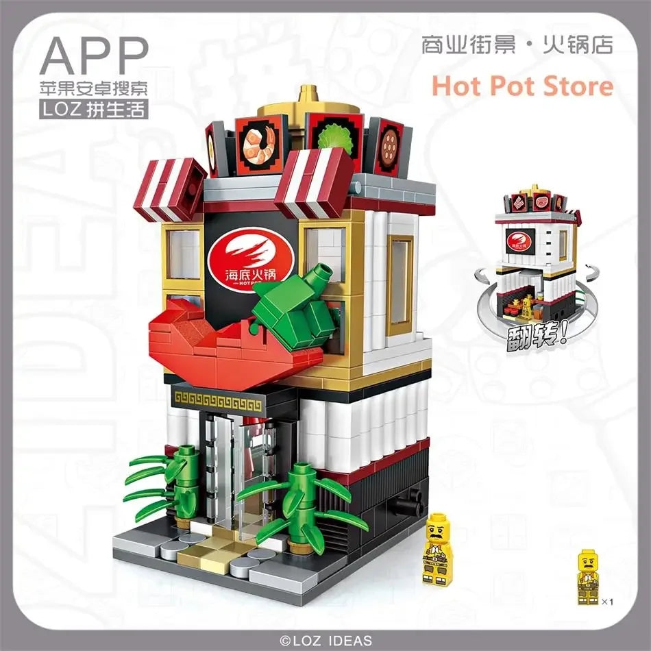 LOZ Blocks FUN Ideas Mini Street Store Toy Small Flower Pisa Shop Brinquedos MOC City House Food Building Bricks Girl Gifts