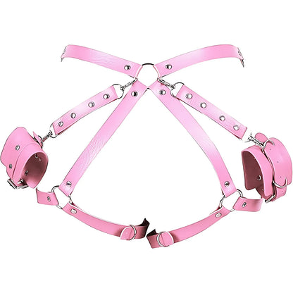 Exotic Accessories SM Bondage Kit Leather Thigh Cuffs Waist Belt Handcuffs Bed Strap Adult Role Play Toy for Couples