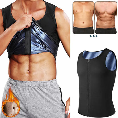 1pcs Men's Shapewear Zipper Coated Silver Vest Exercise slimming corset Compression Sweat Reducing Fat Sauna Tops Waist Trainer