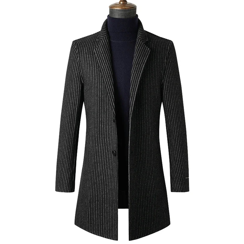 AYUNSUE Double-sided 80% Wool Jacket Men's Mid Length Autumn Winter Striped Suit Jackets Wool Trench Coat Men's Clothing Abrigos