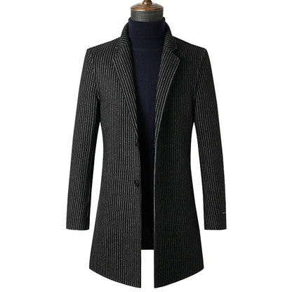 AYUNSUE Double-sided 80% Wool Jacket Men's Mid Length Autumn Winter Striped Suit Jackets Wool Trench Coat Men's Clothing Abrigos