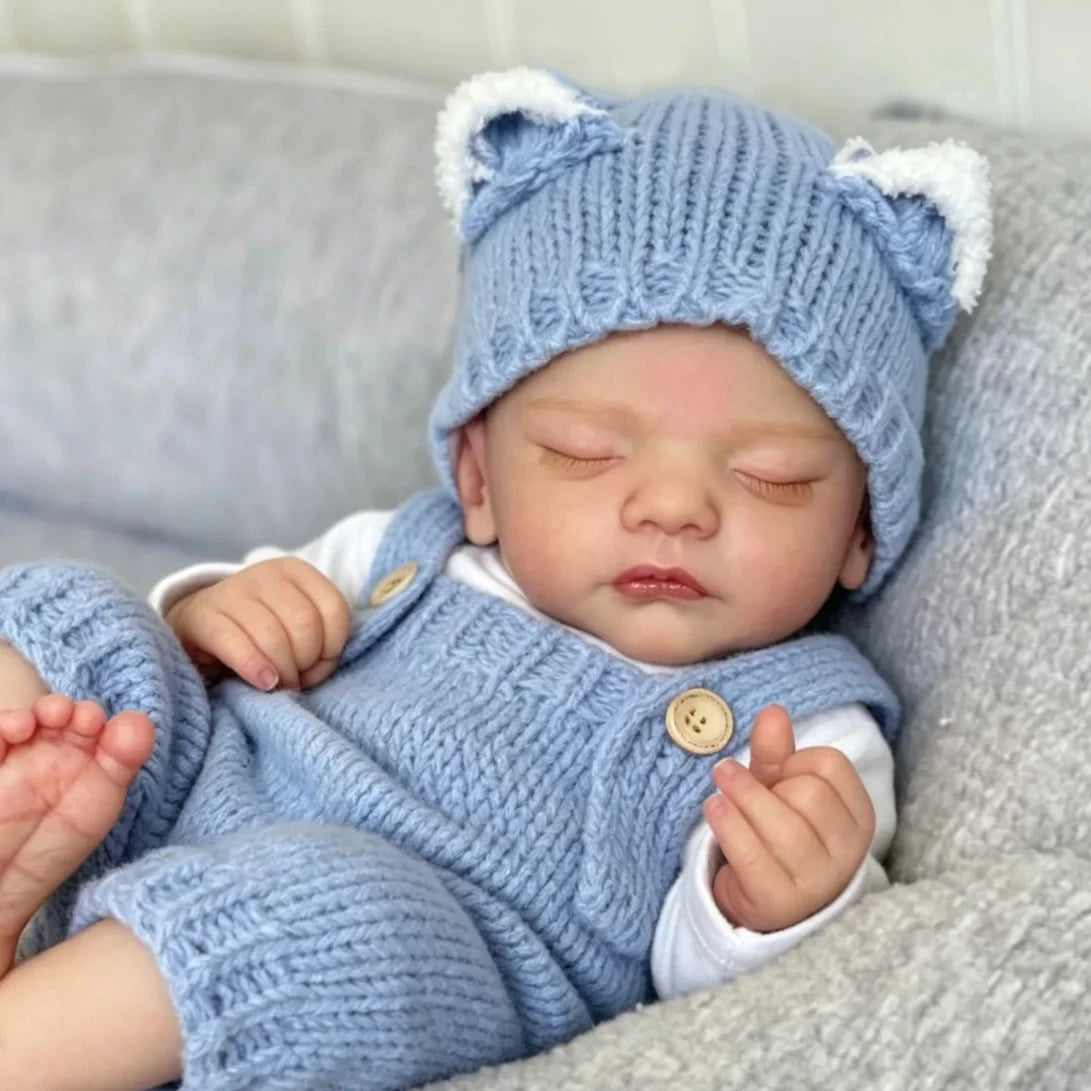 BZDOLL 45CM Cute Sleeping Reborn Baby, 18inch Cloth Body with Vinyl Limbs, 3D-Skin & Visible Veins, Kid Toy & Art Collection
