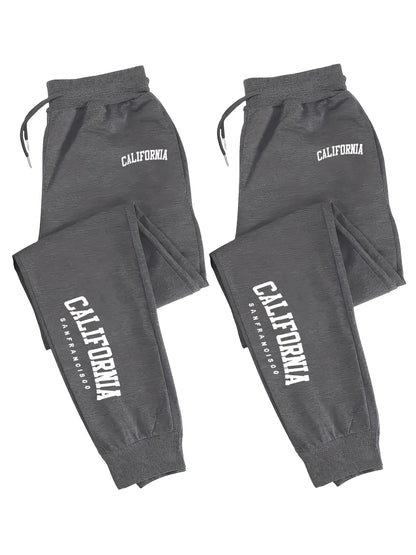 2 Pack Men's Print Polyester Joggers, Drawstring Waist, Wrinkle-Resistant, Breathable, Slim-Fit, Cuffed Hem, Ideal for S