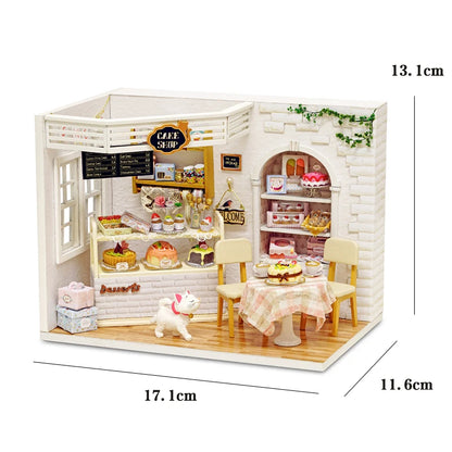 Zuuton Sweet Pink Villa DIY Miniature Doll House Kit with LED Light 3D Wooden Puzzle Building Kit with Furniture Gift Dollhouse