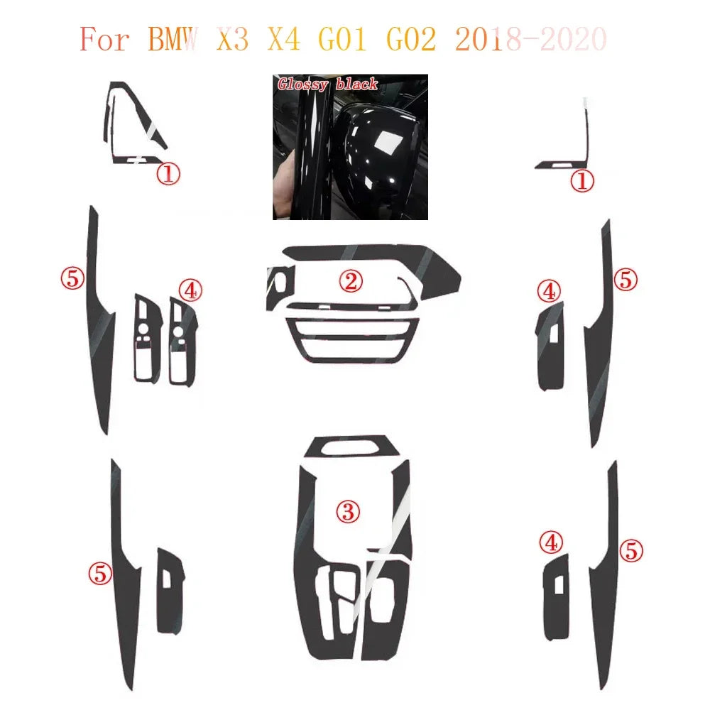 For BMW X3 X4 G01 G02 2018-2020 Interior Central Control Panel Door Handle Carbon Fiber Stickers Decals Car styling Accessorie